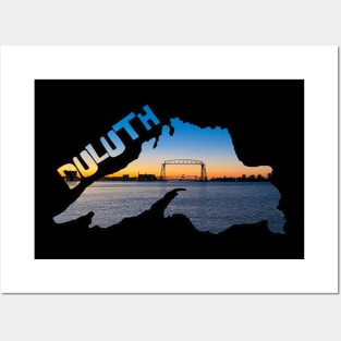 Lake Superior Outline (Duluth's Aerial Lift Bridge at Sunrise) Posters and Art